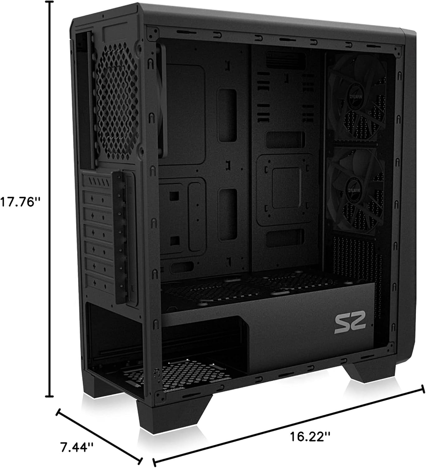 Zalman S2 ATX Mid-Tower PC Case, 3 X Pre-Installed 120Mm Zalman Quiet Fans (Support up to 8 Fans), High Airflow Mesh Front Panel, Support Gpus up to 330Mm, USB 3.0