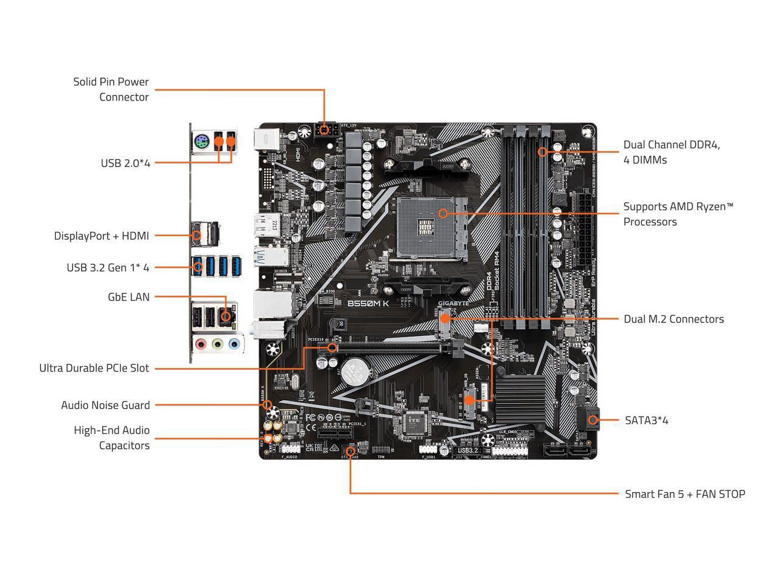 B550M K AM4 AMD B550 Micro-Atx Motherboard with Dual M.2, SATA 6Gb/S, USB 3.2 Gen 1, Realtek Gbe LAN, Pcie 4.0