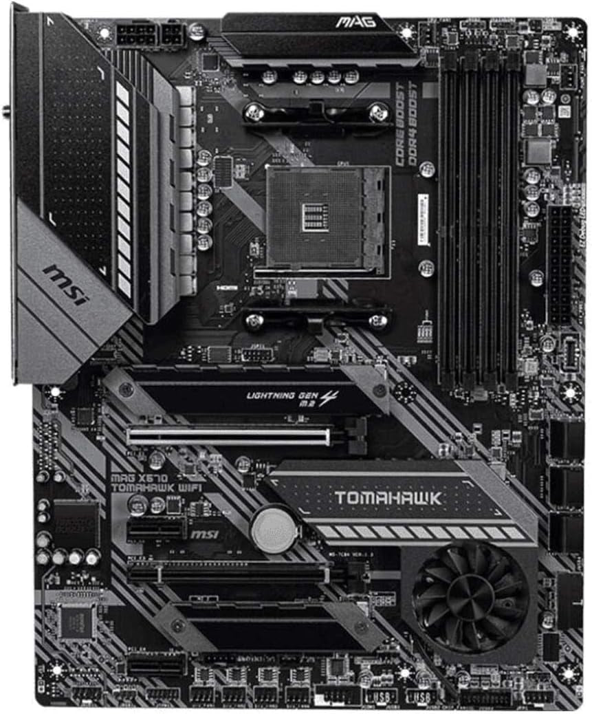 MSI MAG X570 TOMAHAWK WIFI ATX Motherboard for AMD AM4 with DDR4, PCIe 4.0, SATA 6Gb/s, M.2, USB 3.2 Gen 2, AC Wi-Fi 6, and HDMI