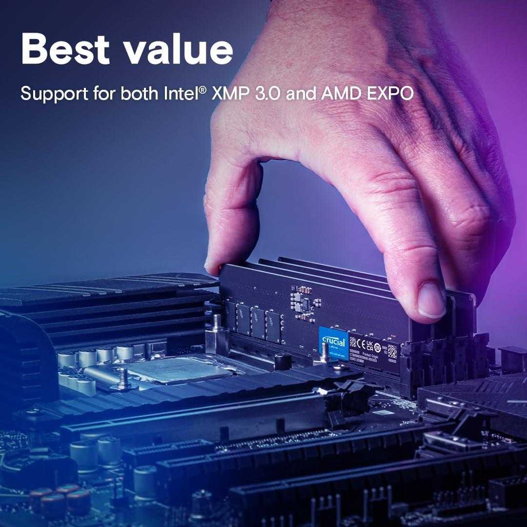 Crucial 8GB DDR5 4800MHz Desktop Memory, UDIMM 288-Pin, Compatible with 13th Gen Intel Core and AMD Ryzen 7000 - CT8G48C40U5