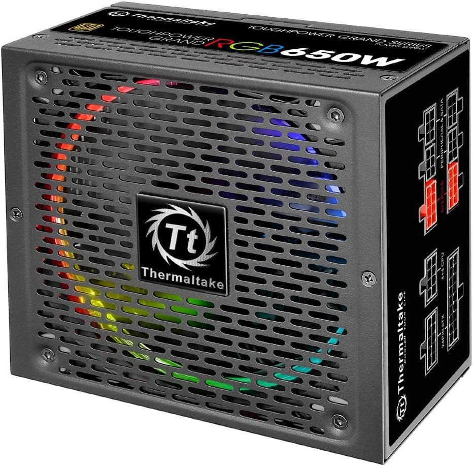 Thermaltake Toughpower Grand RGB 650W 80+ Gold Smart Zero 256-Color RGB Fan Fully Modular Power Supply 10 YR Warranty PS-TPG-0650FPCGUS-R