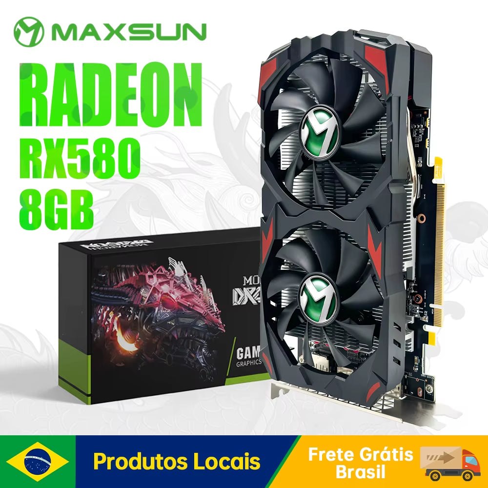 MAXSUN Graphics Card AMD RX580 8GB Gaming GDDR5 256Bit PCI Express 3.0 ×16 Radeon GPU Desktop Computer Gaming Video Card