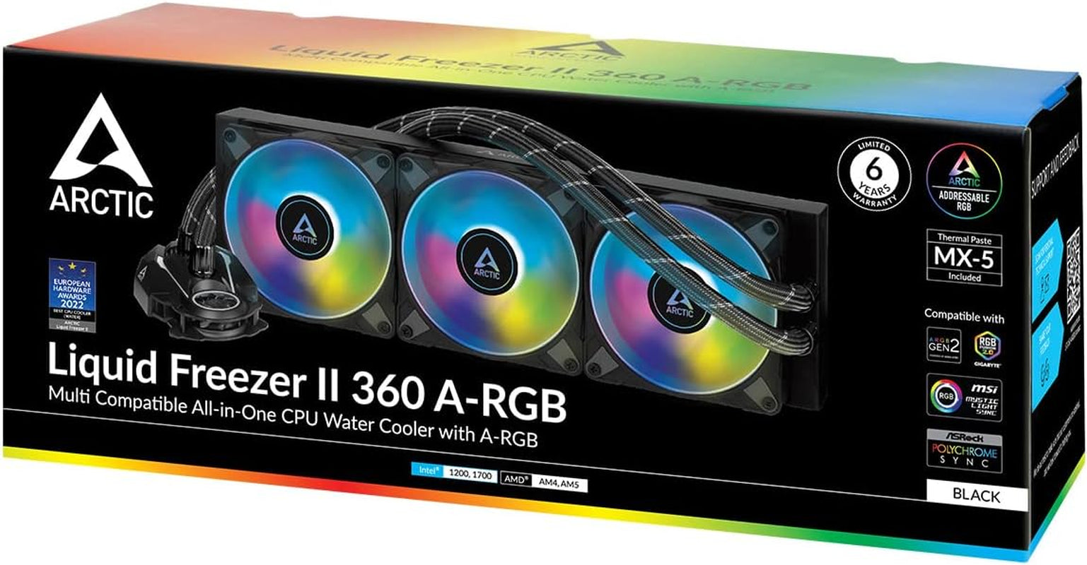 ARCTIC Liquid Freezer II 360 A-RGB - Multi-Compatible CPU AIO Water Cooler with A-RGB, Intel & AMD Compatible, Efficient Pwm-Controlled Pump, CPU Cooler, AIO Cooler, CPU Liquid Cooler