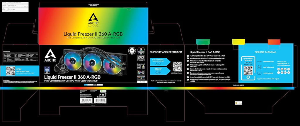 ARCTIC Liquid Freezer II 360 A-RGB - Multi-Compatible CPU AIO Water Cooler with A-RGB, Intel & AMD Compatible, Efficient Pwm-Controlled Pump, CPU Cooler, AIO Cooler, CPU Liquid Cooler