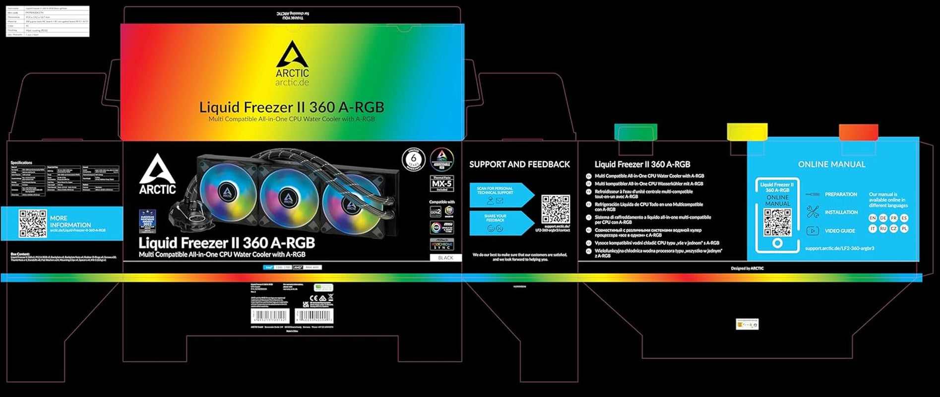 ARCTIC Liquid Freezer II 360 A-RGB - Multi-Compatible CPU AIO Water Cooler with A-RGB, Intel & AMD Compatible, Efficient Pwm-Controlled Pump, CPU Cooler, AIO Cooler, CPU Liquid Cooler