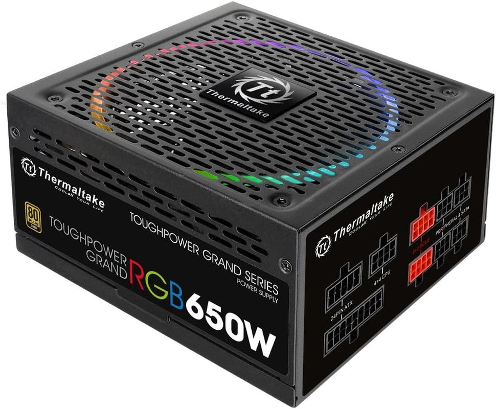Thermaltake Toughpower Grand RGB 650W 80+ Gold Smart Zero 256-Color RGB Fan Fully Modular Power Supply 10 YR Warranty PS-TPG-0650FPCGUS-R