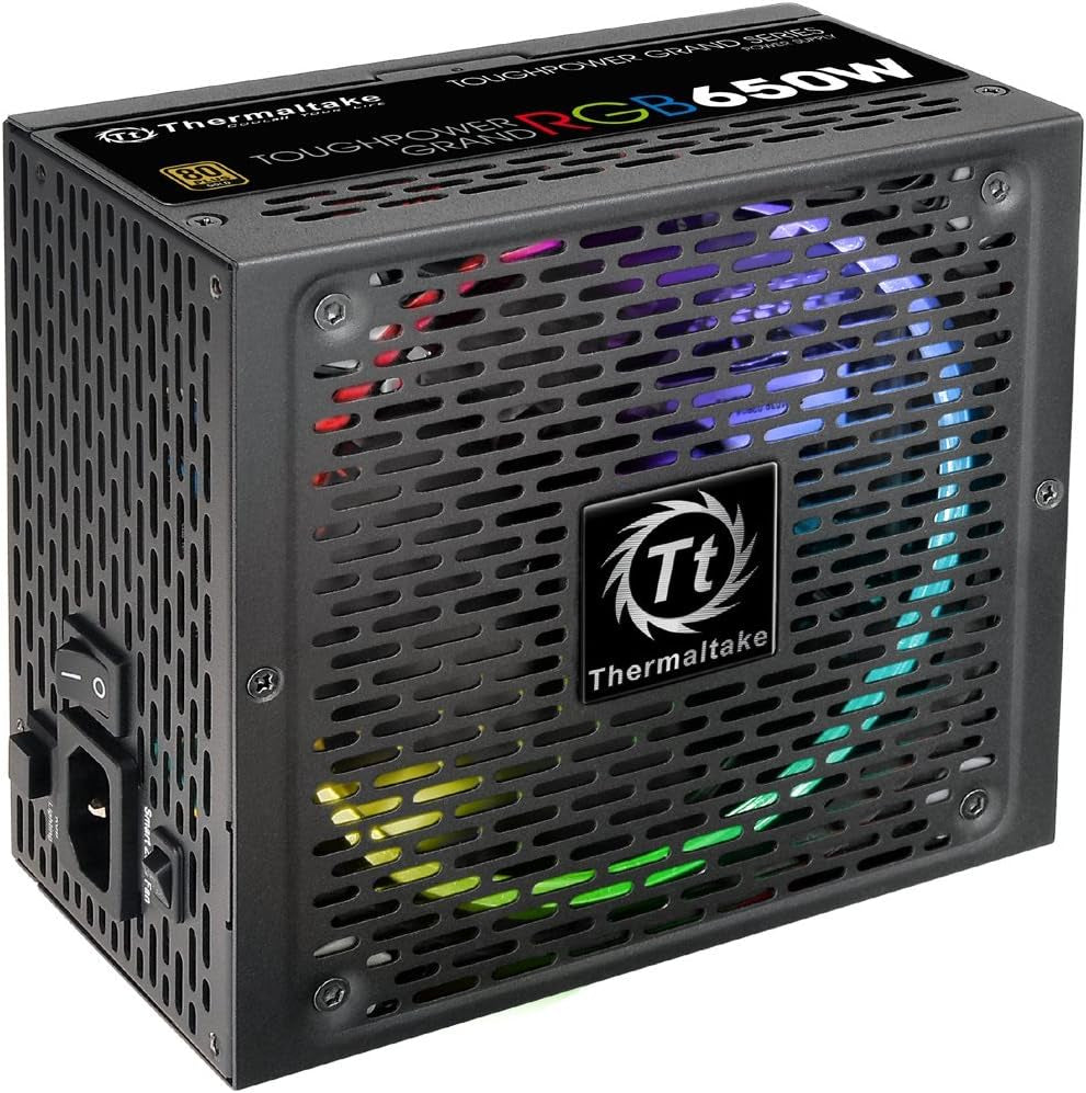 Thermaltake Toughpower Grand RGB 650W 80+ Gold Smart Zero 256-Color RGB Fan Fully Modular Power Supply 10 YR Warranty PS-TPG-0650FPCGUS-R