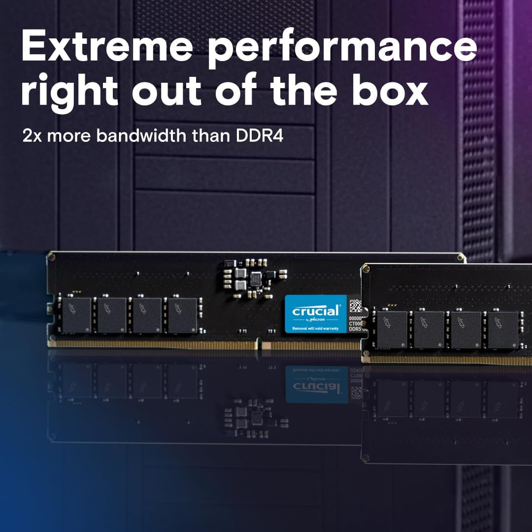 Crucial 8GB DDR5 4800MHz Desktop Memory, UDIMM 288-Pin, Compatible with 13th Gen Intel Core and AMD Ryzen 7000 - CT8G48C40U5